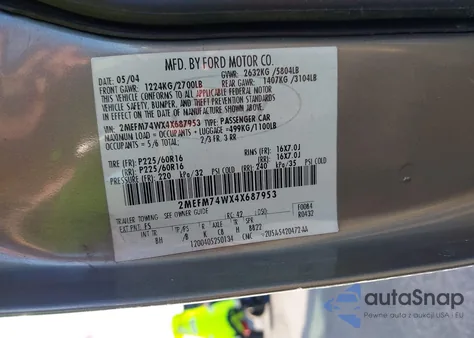 2004 Mercury Grand Marquis Gs из США, поврежденный, VIN 2MEFM74WX4X687953